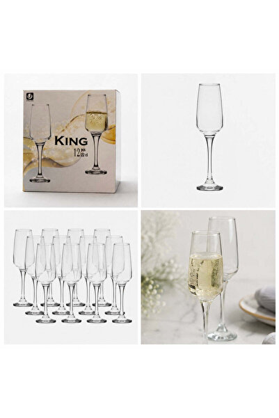dealshopromania Σετ 12 ποτηριών σαμπάνιας King, 220 ml, από διαφανές γυαλί, κ...