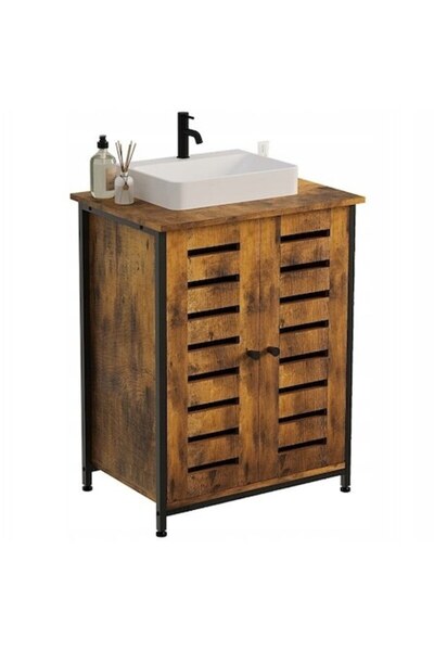 Muvu Unitate de baie maro stil loft, de sine stătătoare, raft rustic, raft
