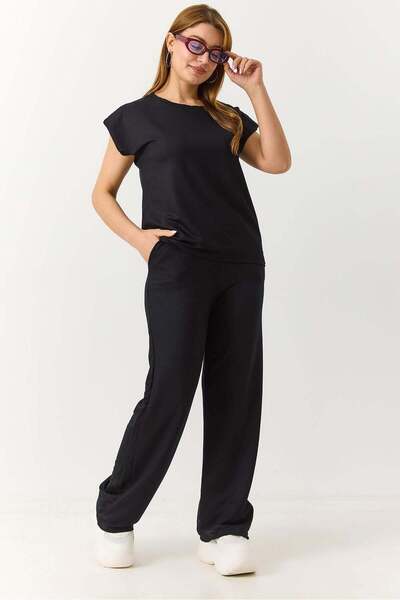 Raneel Kazançlı Alışveriş Women's short sleeve padded two-piece set black