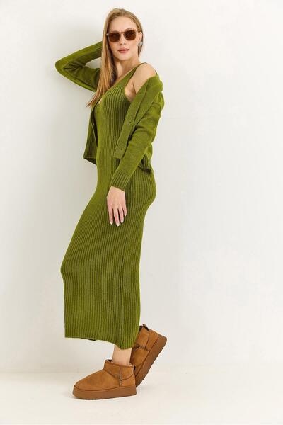 Raneel Kazançlı Alışveriş Women's Knitwear Cardigan Strap Dress Green