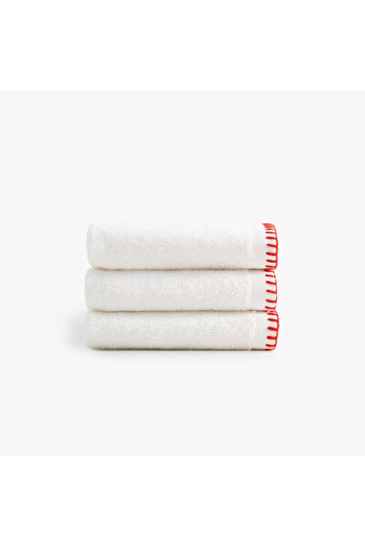Green Black Cherie 3-Piece Drying Towel 100% Cotton Embroidered Cream 30X50 cm