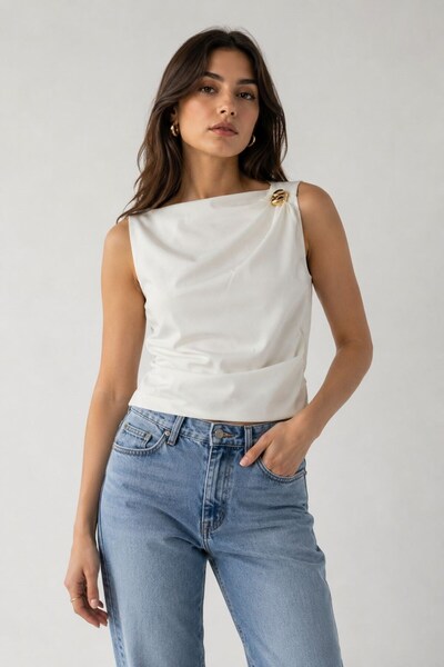 Raneel Kazançlı Alışveriş Women's Buckle Detailed Blouse White