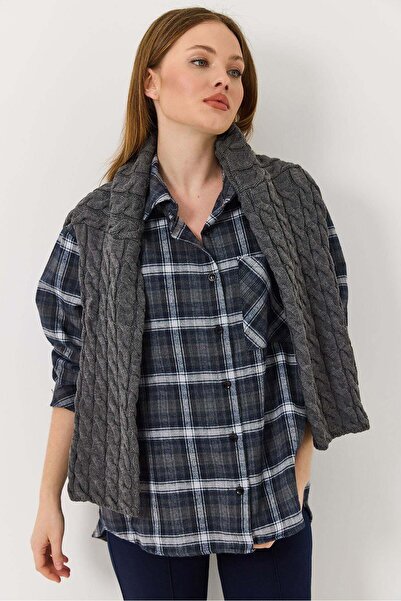 Raneel Kazançlı Alışveriş Women's plaid shirt - anthracite