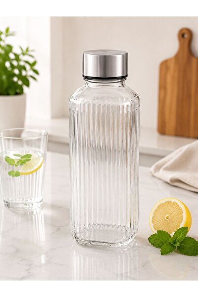 CİHO Cam Sürahi Şişe 1000 ml 1 Litre Çevirmeli Kapaklı Sürahi Karaf