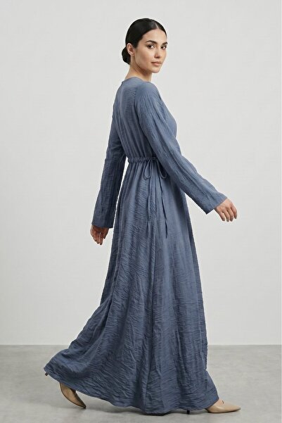 Norshen Crew Neck Tie-Dye Textured Flowy Dress - Lined