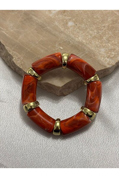 BIJUTERI Gold Detailed Colorful Acrylic Bone Bracelet
