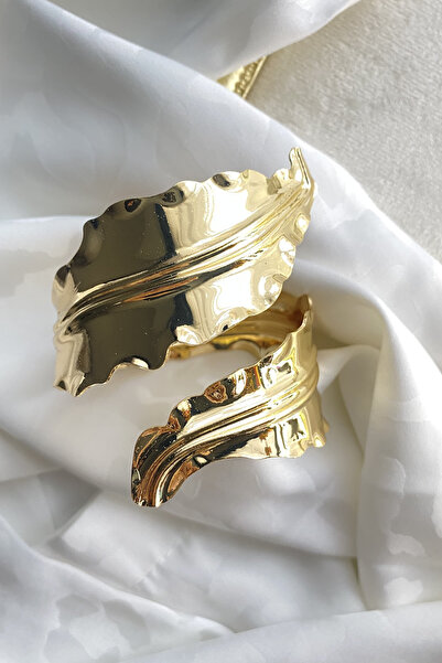 Diamara Designs Kadın Gold Gümüş Renk Paslanmaz Çelik Geniş Cuff Kelepçe Yapr...