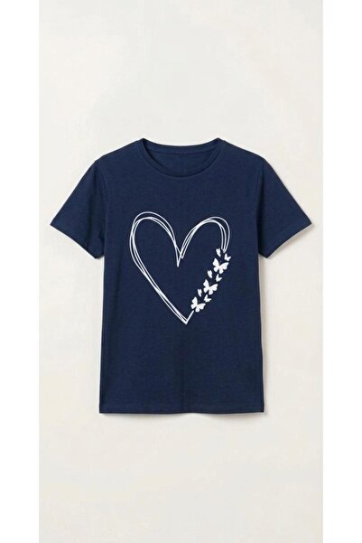 KOZİA OUTDOORS Women's Butterfly Heart Patterned Crew Neck Oversized T-Shirt