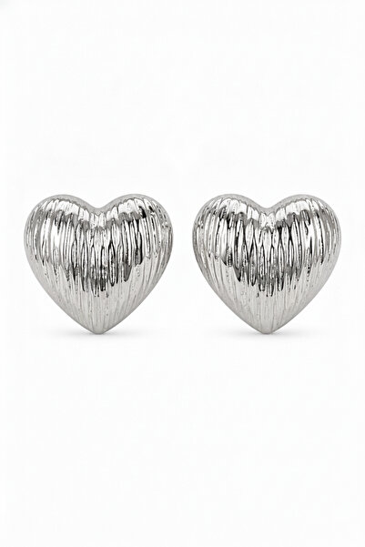 Jack Ferrero Stylish and Modern Heart Patterned Silver Color Bijoux Earrings ...