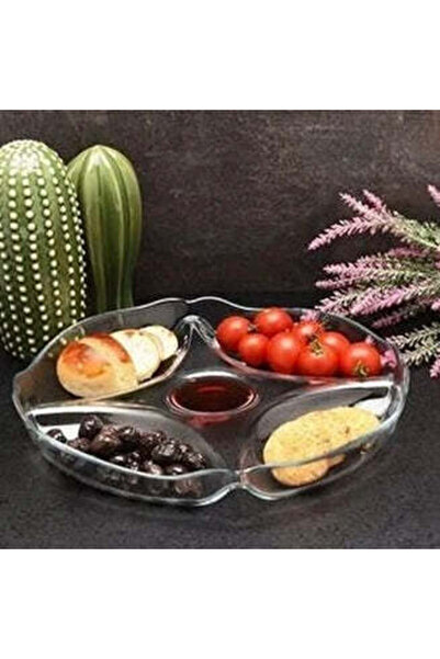 dealshopromania Glass Divided Platter 30 cm, 4 Compartments + Sauce Place, El...