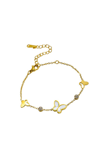 Black Season Luxury Gold Plated Butterfly and Compass Bracelet - 17cm Length