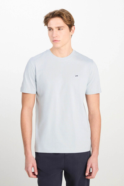 Lee Bisiklet Yaka Gri Erkek T-Shirt ML60UFQ475 Regular Fit Patch Logo