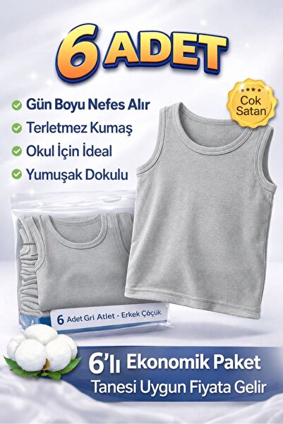 Gizem iç giyim Pack of 6-Piece Boys' Tank Tops, Cotton Piece Comfortable Prem...
