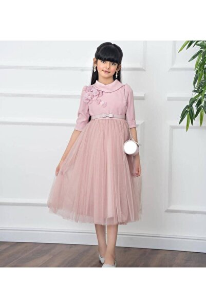sunshine boutique15 Soft Dress with Crepe and Tulle Fabric + Bag - Pink - 8 Y...