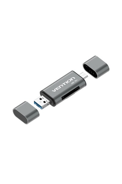 Vention Cititor de carduri SD / microSD cu porturi USB 3.0 USB-C microSD gri