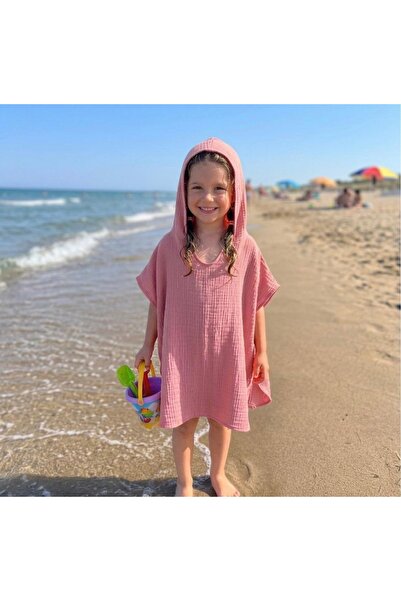 Home Cotton Muslin Rose Dry Color Baby Children's Poncho Sea Pool Beach Hoode...
