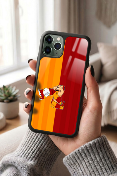 Snacase Apple iPhone 11 Pro Max Uyumlu Sarı Kırmızı Atkı Tasarımlı Glossy Pre...