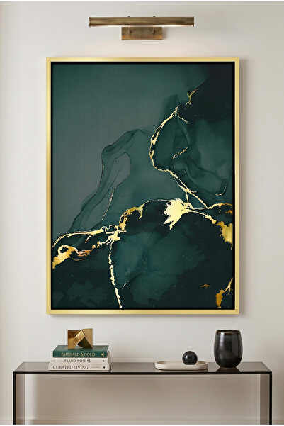Jasmine Art Gilded Jade Abstract Wall Art | Framed Canvas Print with Gold Foi...