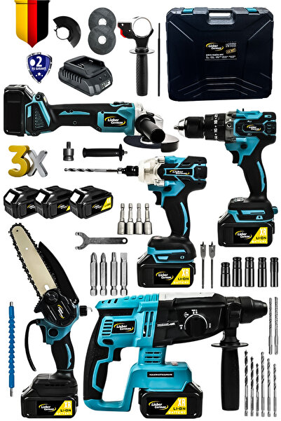 Lieber German 5li Kömürsüz Motor 3x Akülü Taşlama Somun Sıkma Kırıcı Delici &...