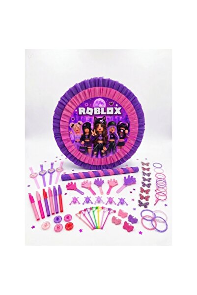 HappyHit Pinata Roblox Roz și Mov + Bâtă de zdrobit + 50 Jucării – Set Comple...