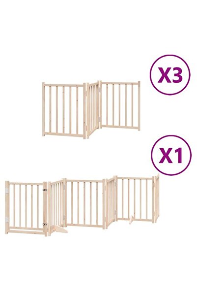 vidaxl Barieră pliabilă pentru câini cu ușă, 15 panouri, 750 cm, lemn de plop