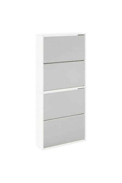 vidaxl Pantofar cu 4 niveluri și oglindă, alb, 63 x 17 x 134 cm