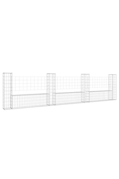 vidaxl Coș gabion în formă de U cu 4 stâlpi, 380 x 20 x 100 cm, fier