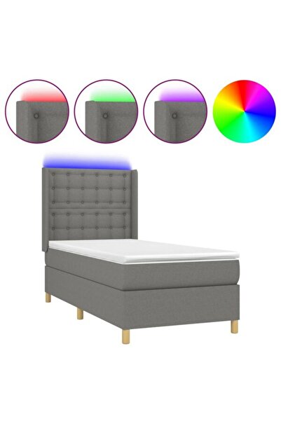 vidaxl Pat cu arcuri, saltea și LED, gri închis, 80 x 200 cm, textil