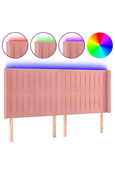 vidaxl Tăblie de pat cu LED, roz, 203x16x118/128 cm, catifea