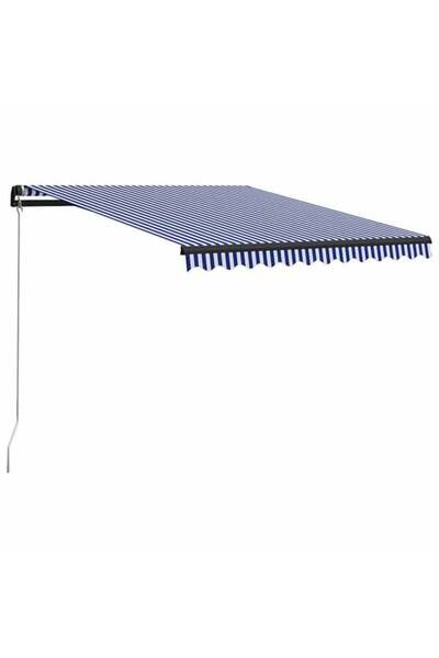 vidaxl Copertină retractabilă manuală, Albastru și Alb, 350 x 250 cm