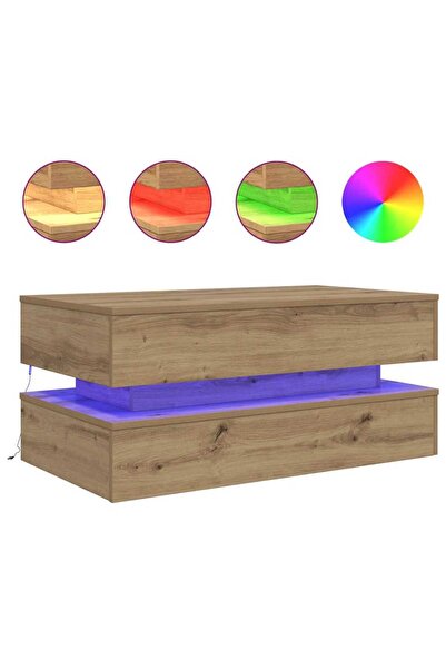 vidaxl Măsuță de cafea cu lumini LED, stejar artizanal, 90x50x40 cm