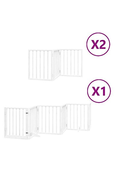 vidaxl Barieră pliabilă pentru câini cu ușă, 12 panouri, albă, 600 cm, din le...