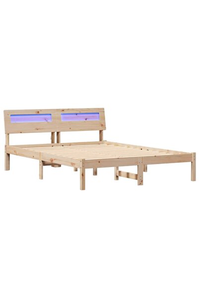 vidaxl Cadru de pat cu headboard Maro 135 x 190 cm Lemn de pin masiv