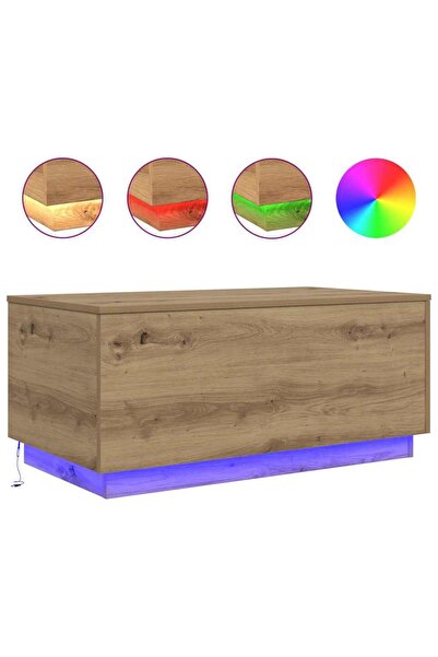 vidaxl Măsuță de cafea cu lumini LED, stejar artizanal, 90x50x40 cm