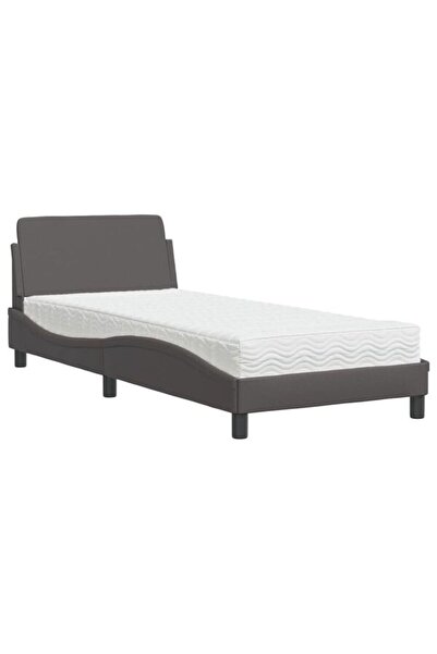 vidaxl Pat cu saltea, Dover, gri, 90 x 190 cm, piele