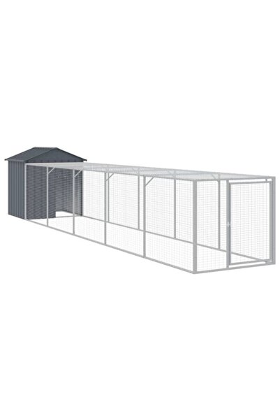 vidaxl Coteț de găini cu incintă antracit 117 x 609 x 123 cm din oțel galvanizat