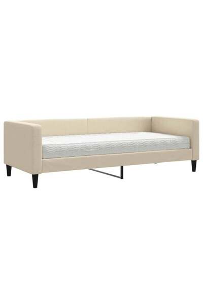 vidaxl Pat de zi cu saltea, crem, 80 x 200 cm, textil