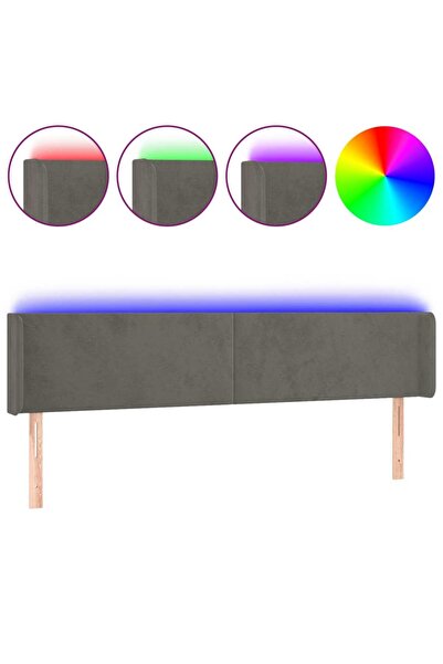 vidaxl Tăblie de pat cu LED gri închis 183x16x78/88 cm catifea