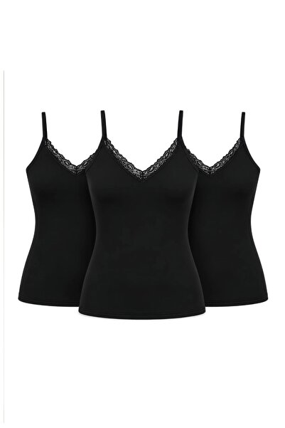 CHARM Yıldız 3-Pack Women's Premium Modal Lace Detailed String Strap V-Neck L...