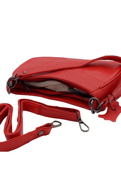 Smooth Bags Genuine Leather Red Women's Baguette Shoulder Bag with Adjustable Strap Crossbody Bag