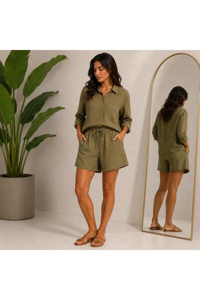 Mİ TİA ATELİER Women's Summer Shirt Shorts Top and Bottom Set