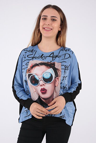 FIRST STYLE Turkish Design Blue Color Nice Printed Long Sleeve High Neck Styl...