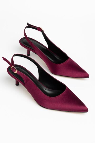 Delroshine Nida Women's Burgundy Satin Thin Heeled Casual Shoes