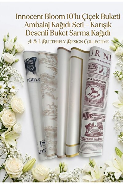 hobidaşım Innocent Bloom 10'lu Çiçek Buket Ambalaj Kağıdı Seti – Karışık Vint...