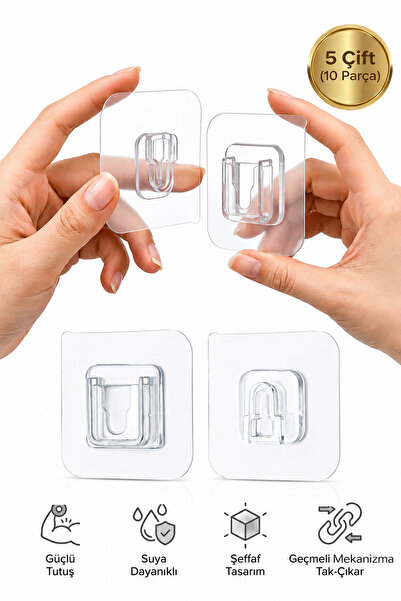 Pazar Kapısı Suport adeziv transparent pentru agățat pe perete, 5 perechi (10...