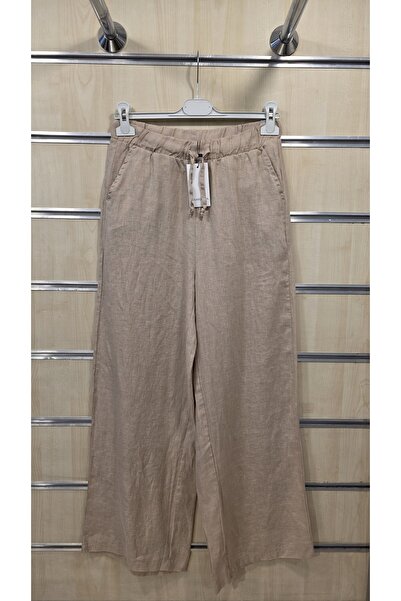 trendbysena Women's Linen Trousers Wide Leg Plain Pattern