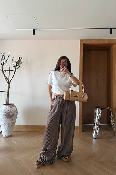 Özge Özgenç Striped Wide-Leg Trousers