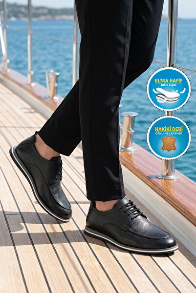 AYAKMOD Black Genuine Leather Large Size Men's Casual Shoes 2555 m