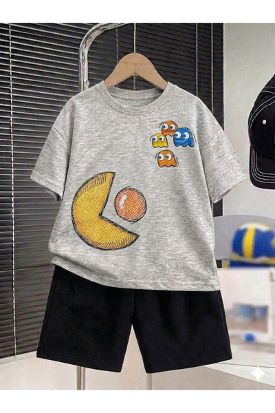 Minik mooda Pac-Man Figured Kids T-Shirt and Shorts Set