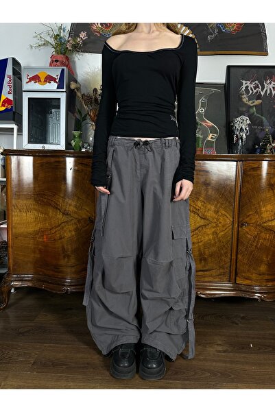 peace hunter UZUN İPLİ GRİ KARGO BAGGY PANTOLON